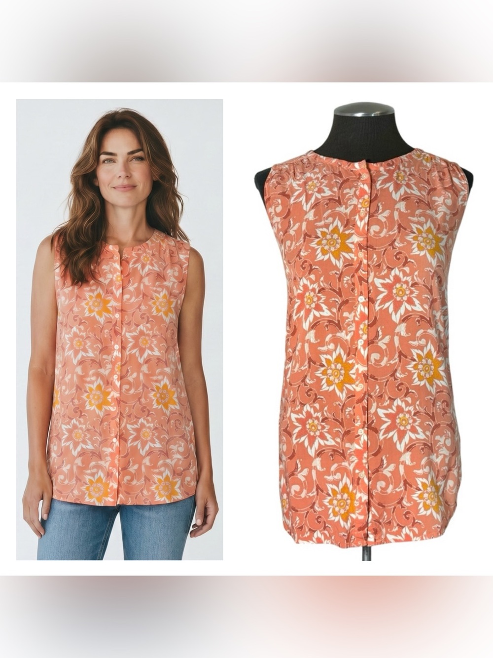 🆕 LOFT – Floral Sleeveless Button-Up Top – Small